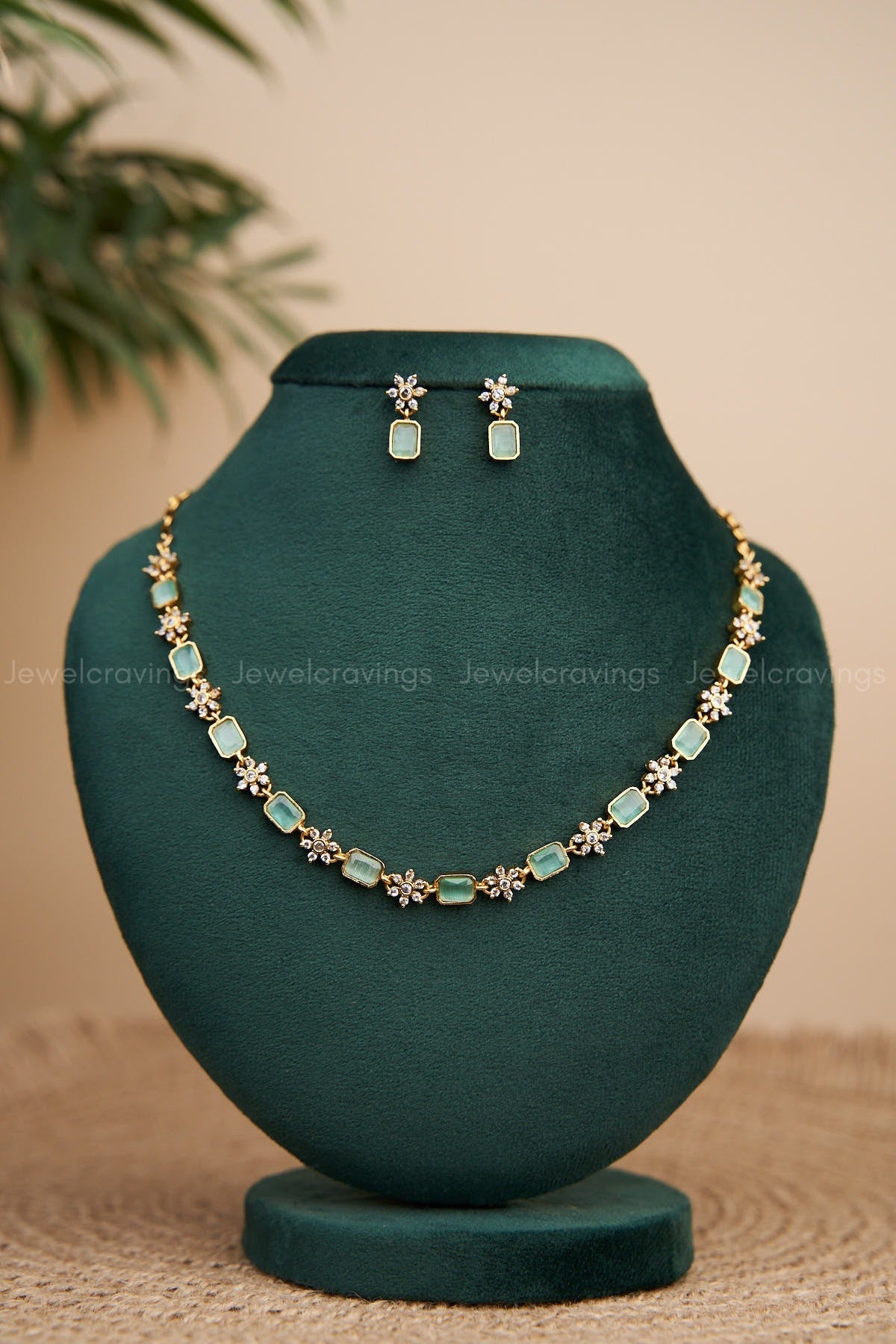 Mini Floral Stone Necklace With Earrings (Colour option available)