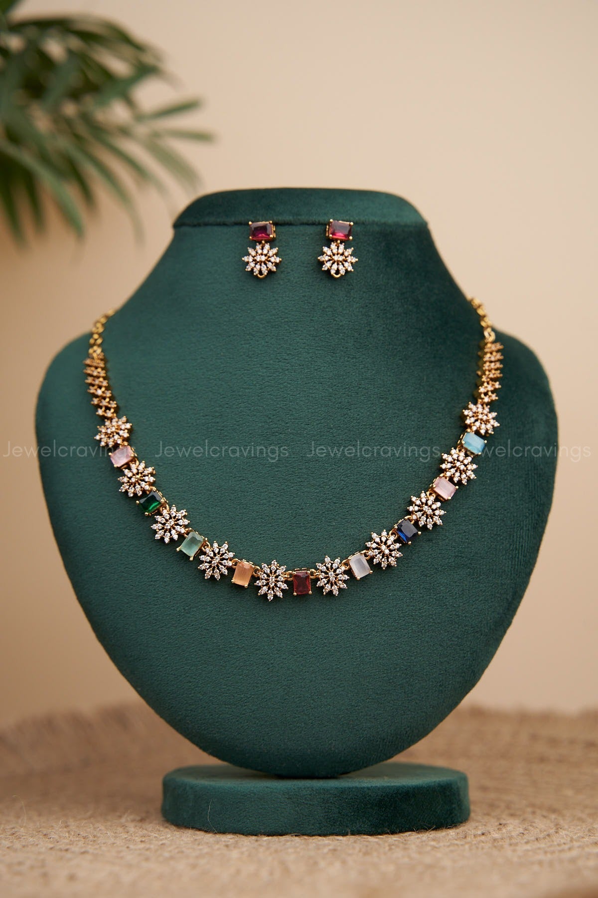 Navaratna CZ Fused Necklace with Earrings