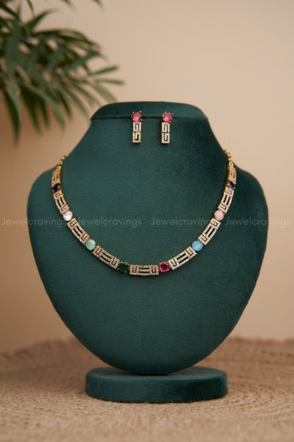 Navaratna Statement Necklace with Earrings