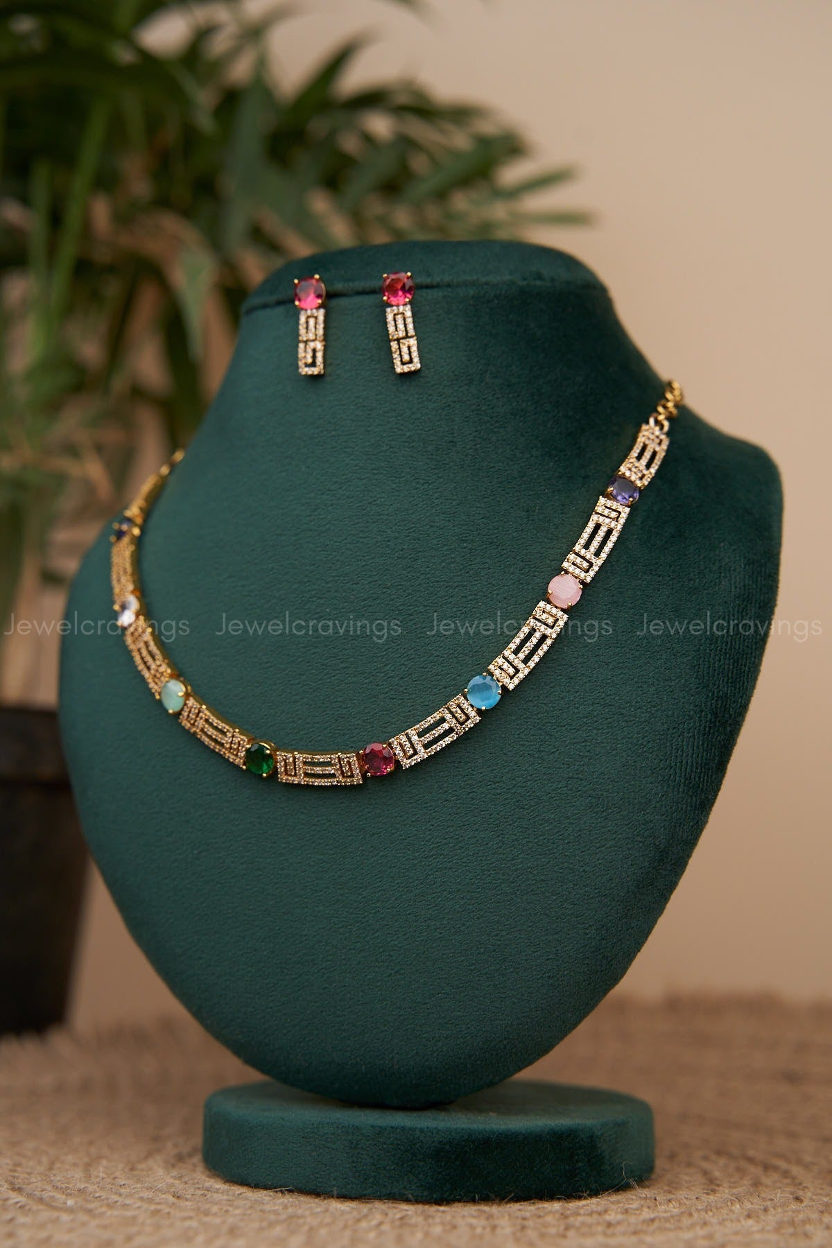 Navaratna Statement Necklace with Earrings