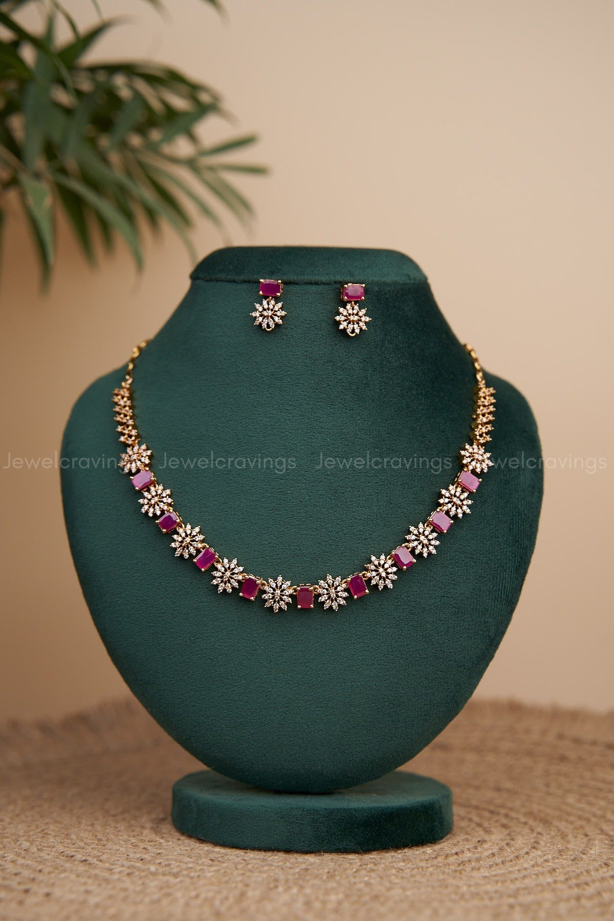 Navaratna CZ Fused Necklace with Earrings