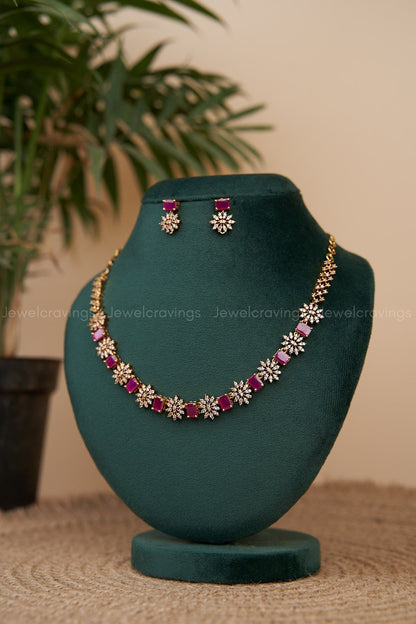 Navaratna CZ Fused Necklace with Earrings