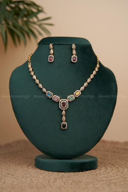 Gem Overloaded Pendant Necklace with Earrings