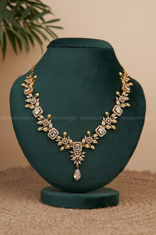 Grand Leaf AD Necklace with Earrings