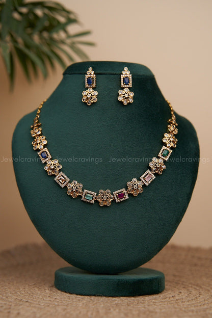 Navaratna Gems Necklace with Earrings