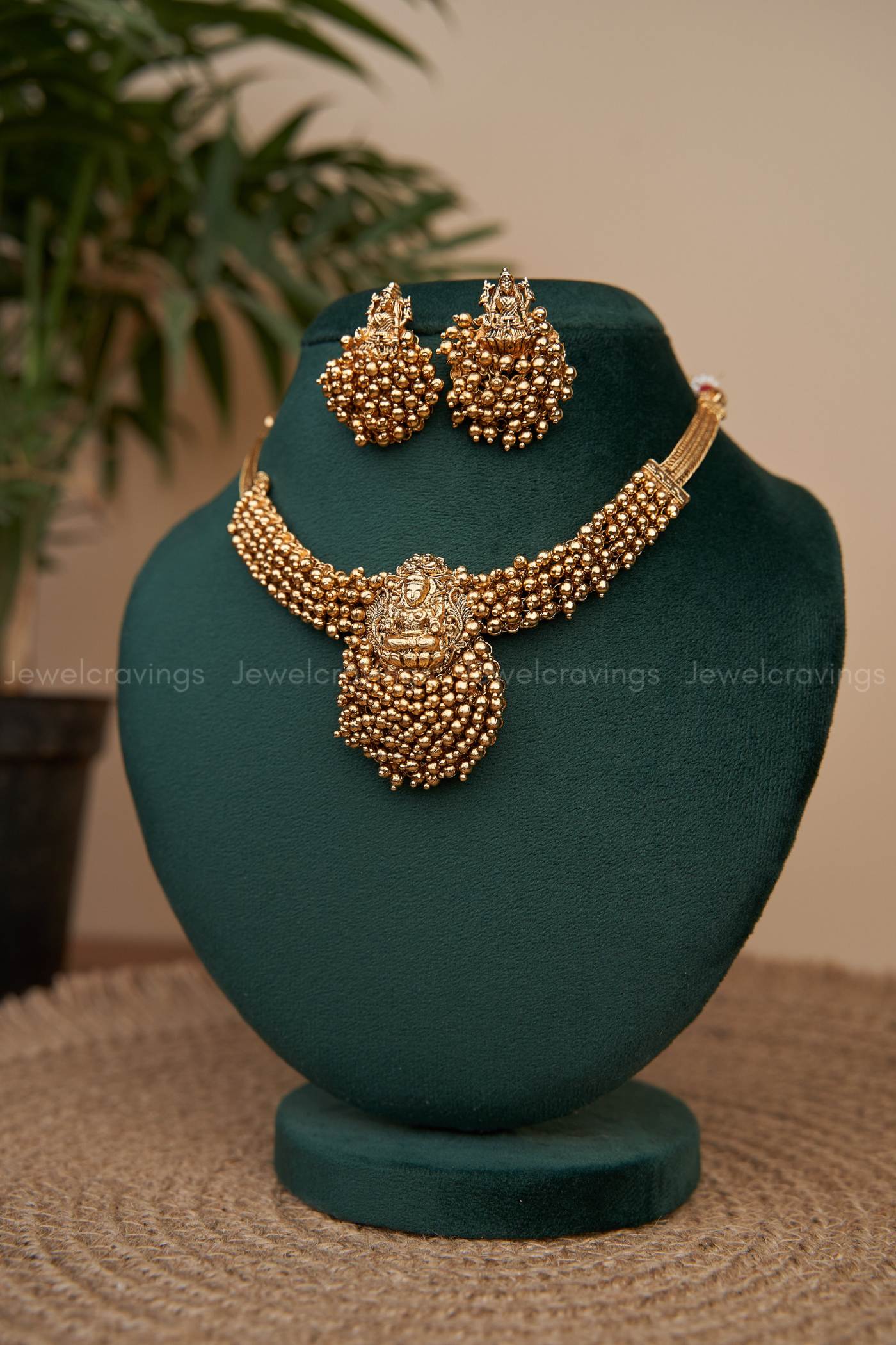 Lakshmi Golden Pearl Necklace with Earrings