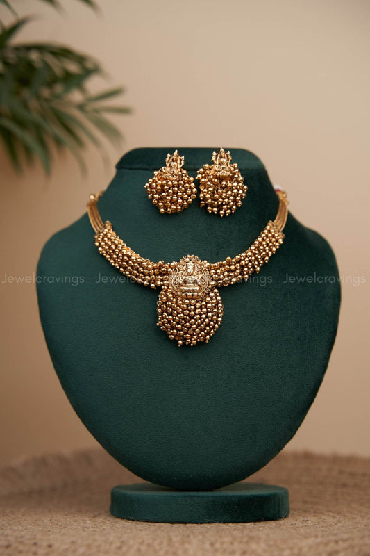 Lakshmi Golden Pearl Necklace with Earrings