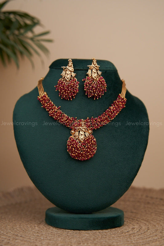 Krishna Ruby Pearl Necklace with Earrings 🦚