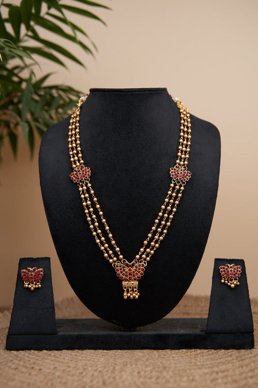 Triple Beads Long Necklace with Earrings