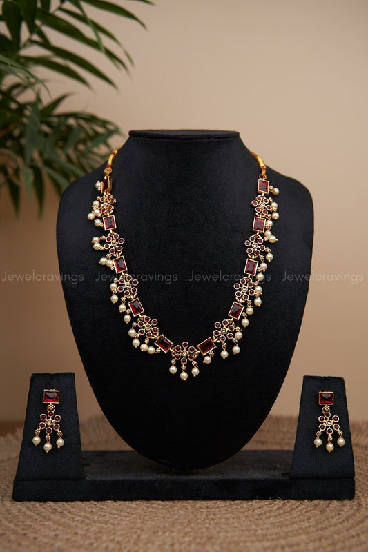 Ruby Pearldrop Necklace with Earrings