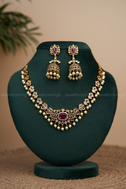 Castled Ruby Necklace with Earrings