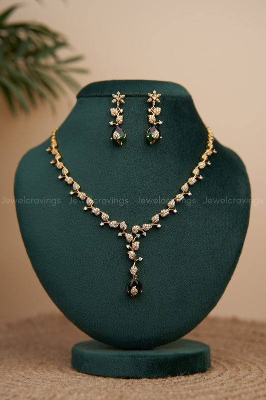 Leaf Stone Pendant Necklace with Earrings