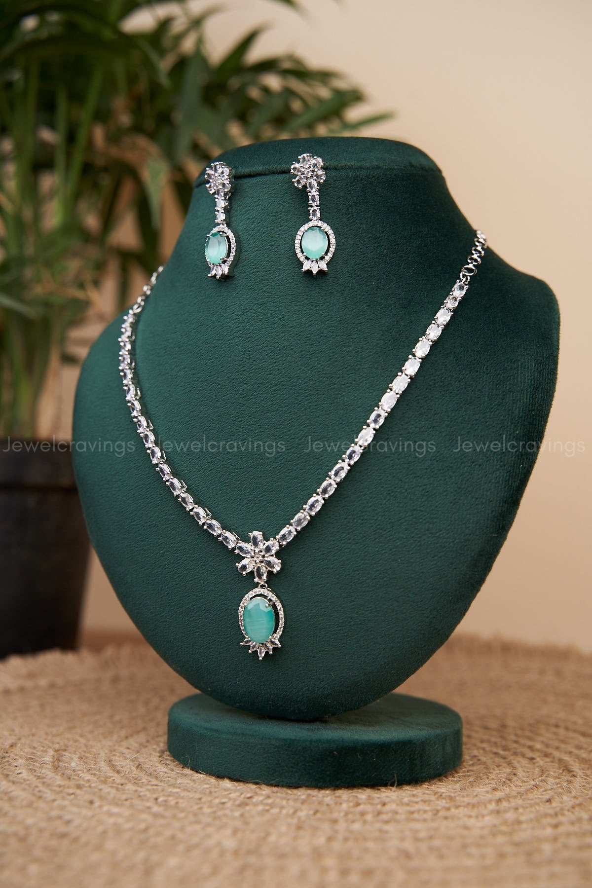 Gemstone Pendant Necklace with Earrings