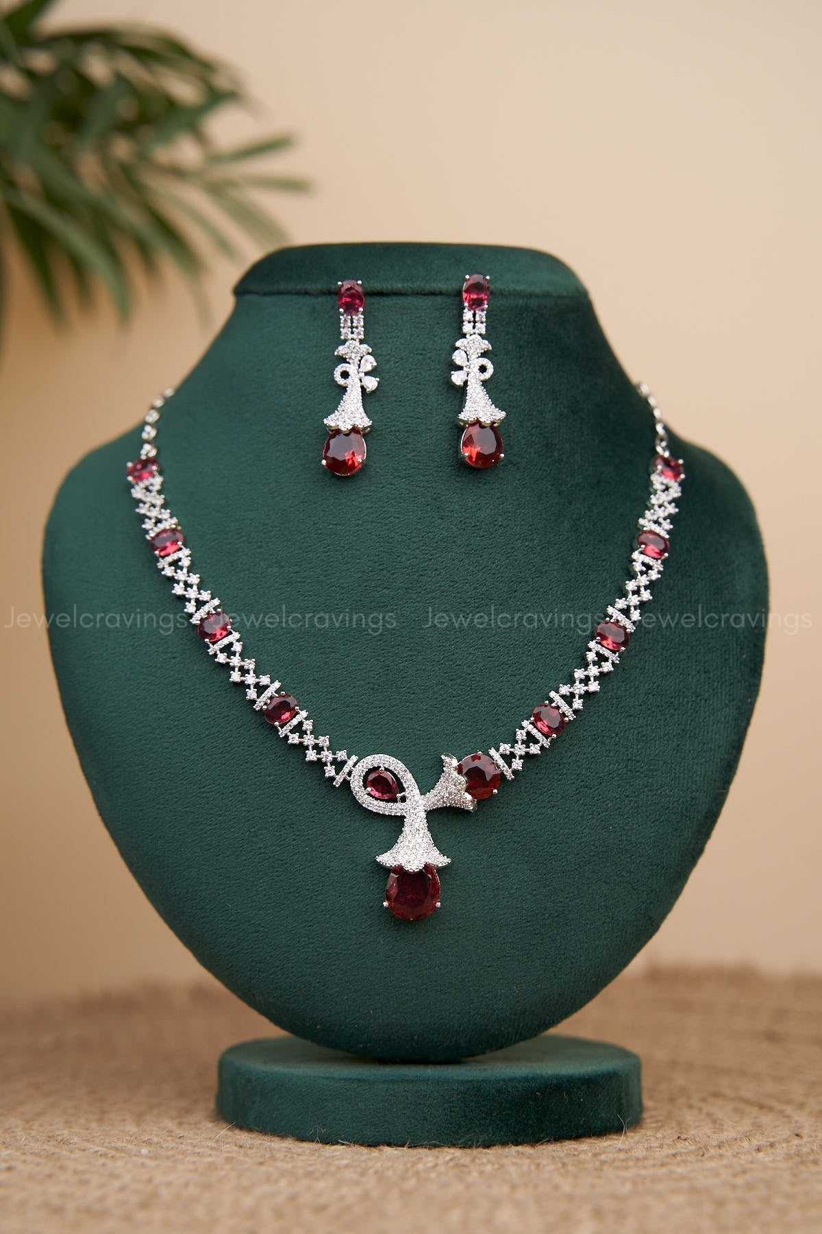 Blooming Rubystone Pendant Necklace with Earrings