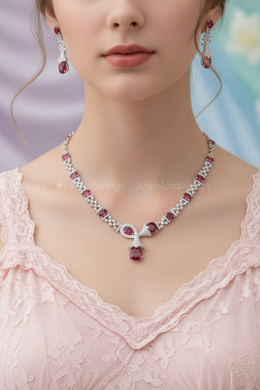 Blooming Rubystone Pendant Necklace with Earrings