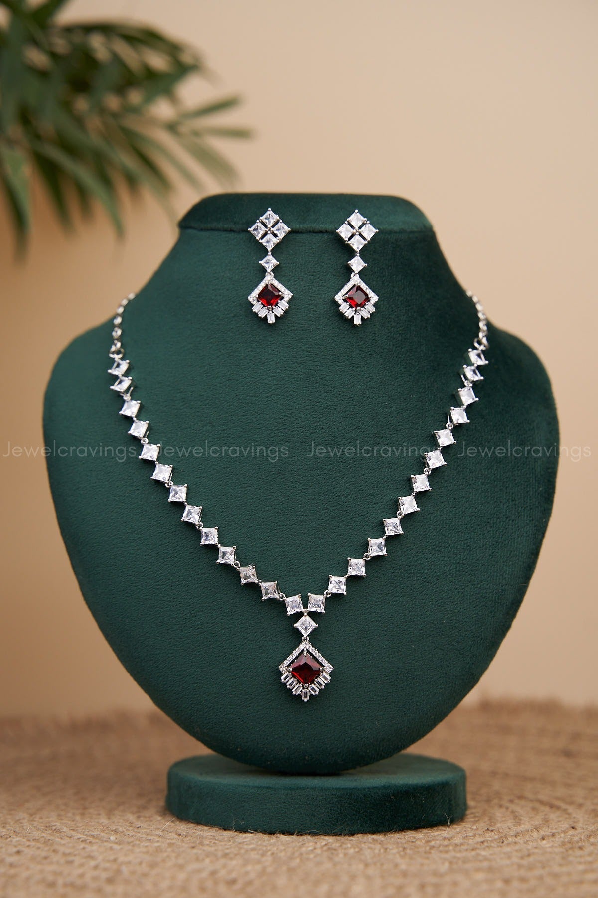 Diamond Stone Pendant Necklace with Earrings