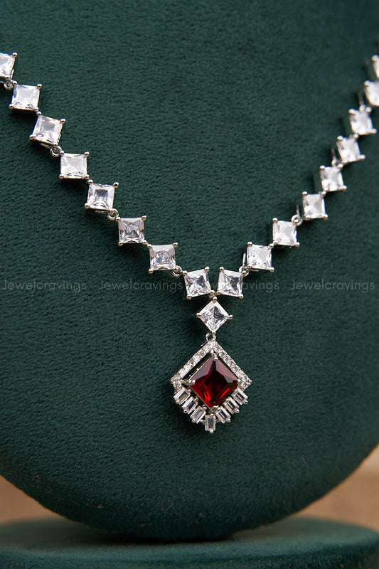 Diamond Stone Pendant Necklace with Earrings