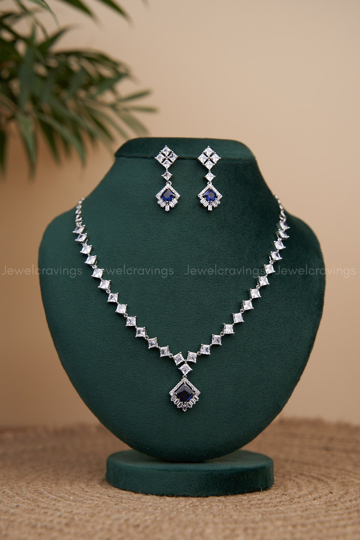 Diamond Stone Pendant Necklace with Earrings