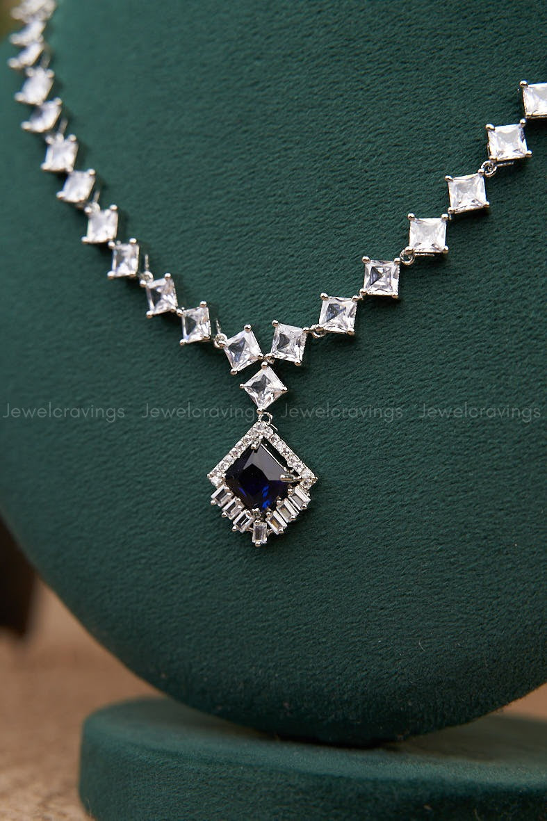 Diamond Stone Pendant Necklace with Earrings