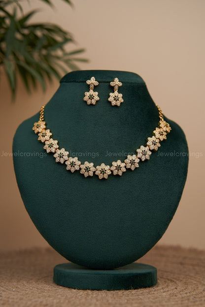 Emerald Floral Necklace with Earrings