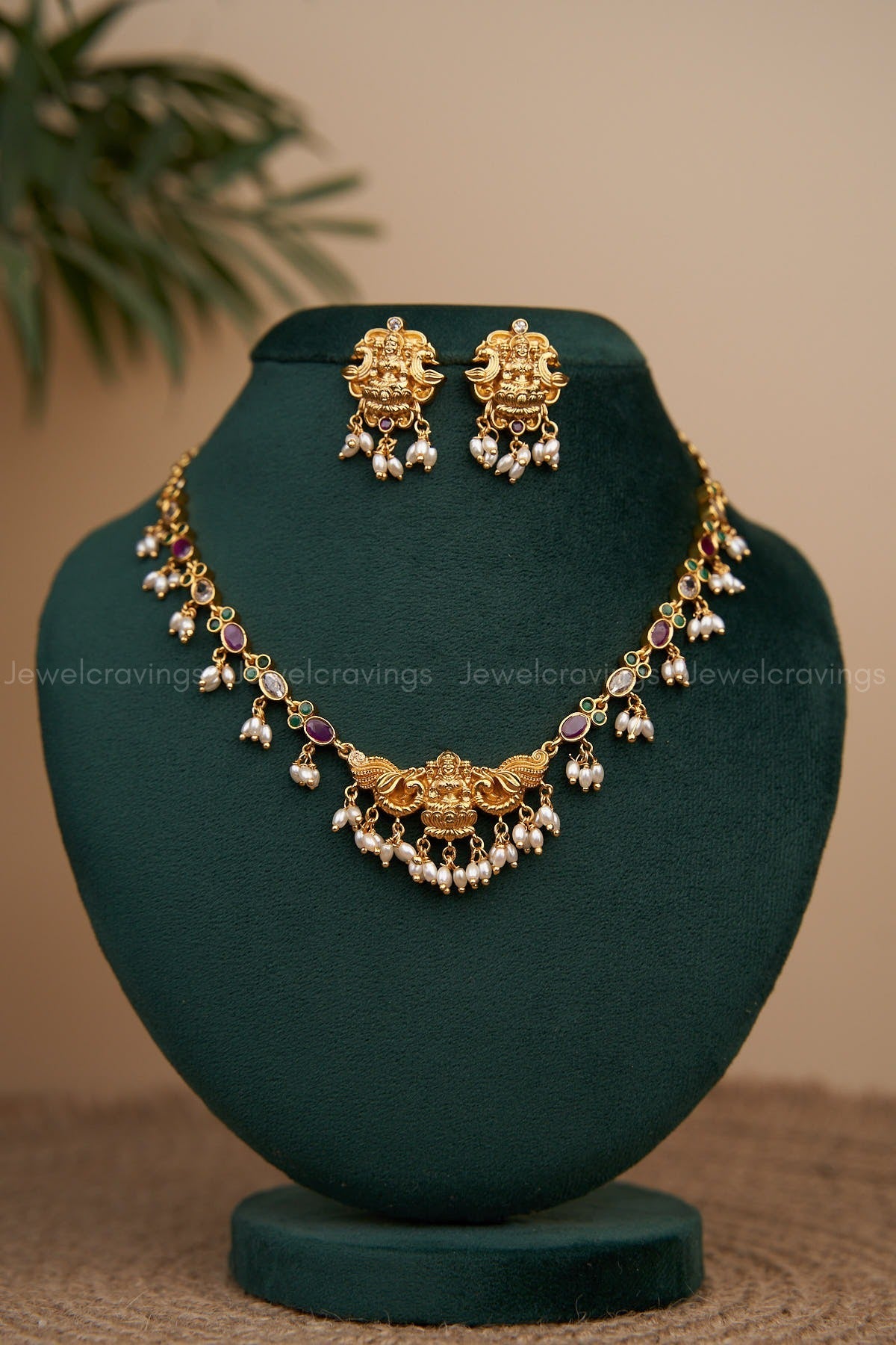 Lakshmi Pearl Drop Necklace with Earrings