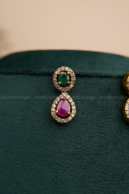 Ruby Emerald Long Necklace with Earrings