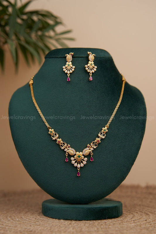 Peacock Ruby Drop Necklace With Earrings