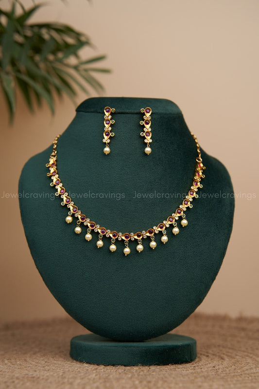 Ruby and Emerald Pearl Necklace with Earrings