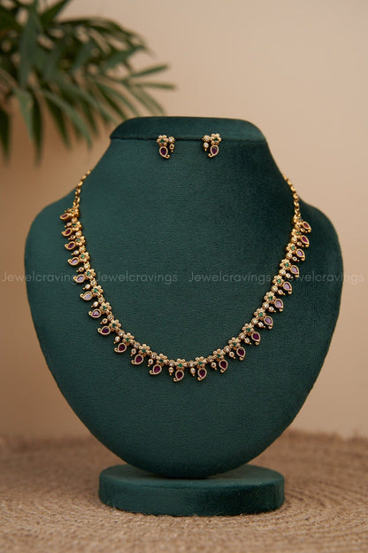 Floral Ruby Emerald Mango Necklace with Earrings