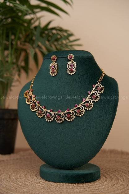 Peacock Floral Necklace with Earrings