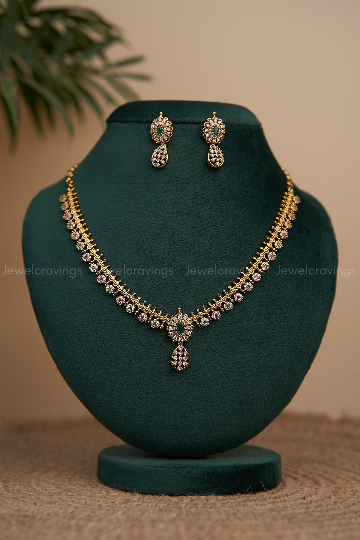 Emerald Drop CZ Necklace with Earrings