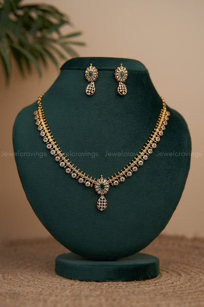 Emerald Drop CZ Necklace with Earrings