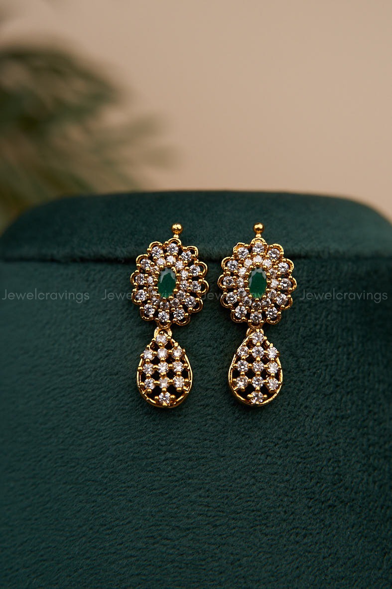 Emerald Drop CZ Necklace with Earrings