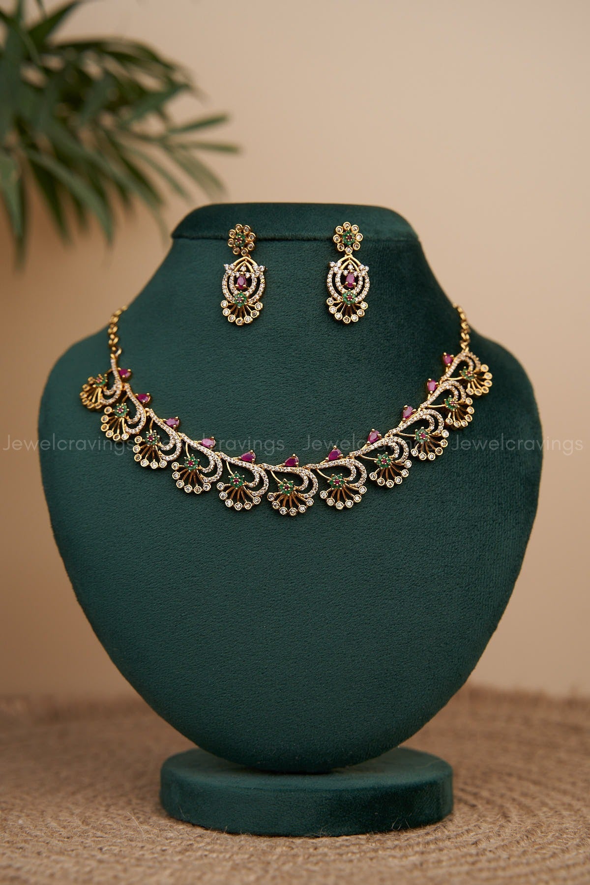 Peacock Floral Necklace with Earrings