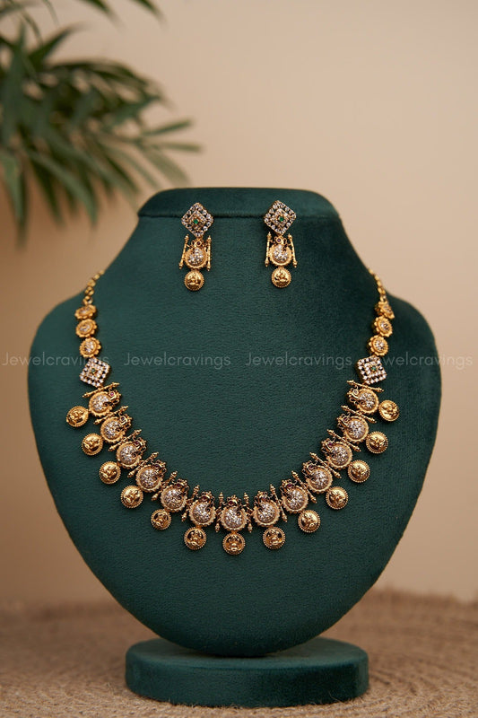 Lakshmi Coin Peacock Necklace with Earrings