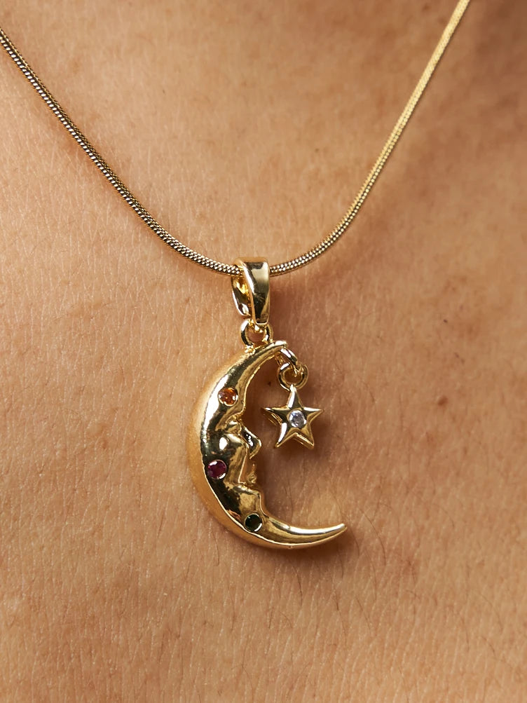 SELENOPHINE MOON AND STAR LOVERS NECKLACE - TARNISH FREE