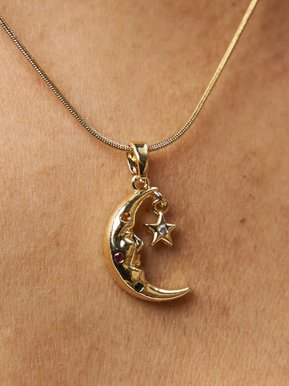 SELENOPHINE MOON AND STAR LOVERS NECKLACE - TARNISH FREE
