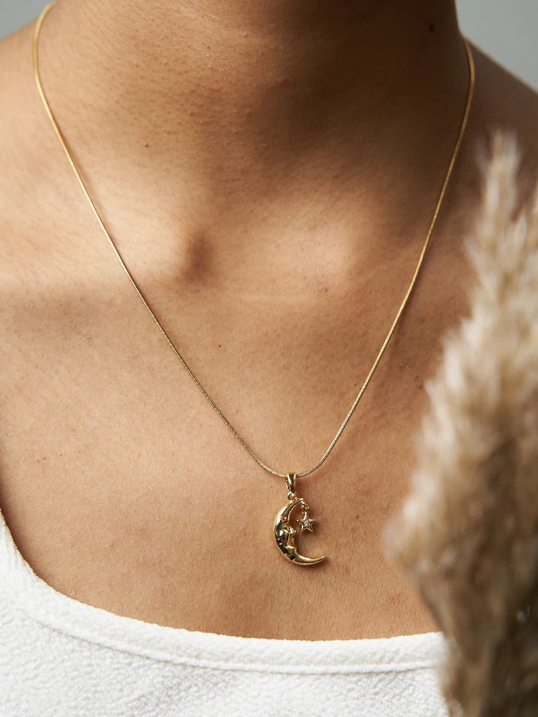 SELENOPHINE MOON AND STAR LOVERS NECKLACE - TARNISH FREE