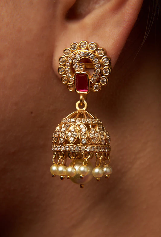 Pearl Swirl White Stone Studded Jhumka