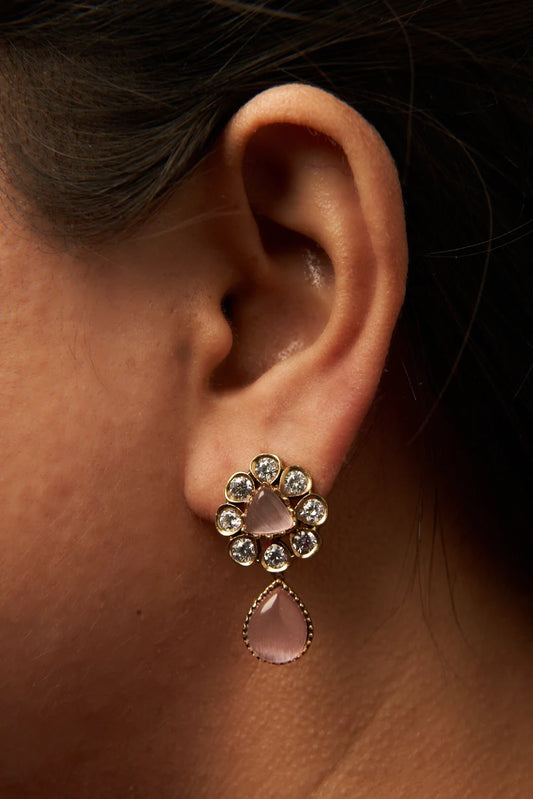 Victorian Light Pink Stone Studded Earrings