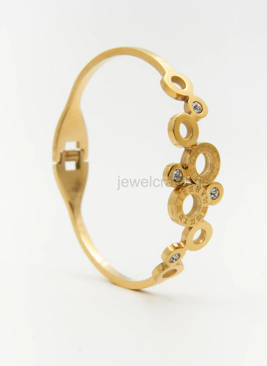 18K Gold Plated Roman Luxe Kada – Open Bangle with Sparkling Stones for Women