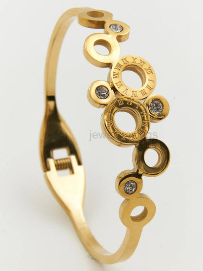 18K Gold Plated Roman Luxe Kada – Open Bangle with Sparkling Stones for Women