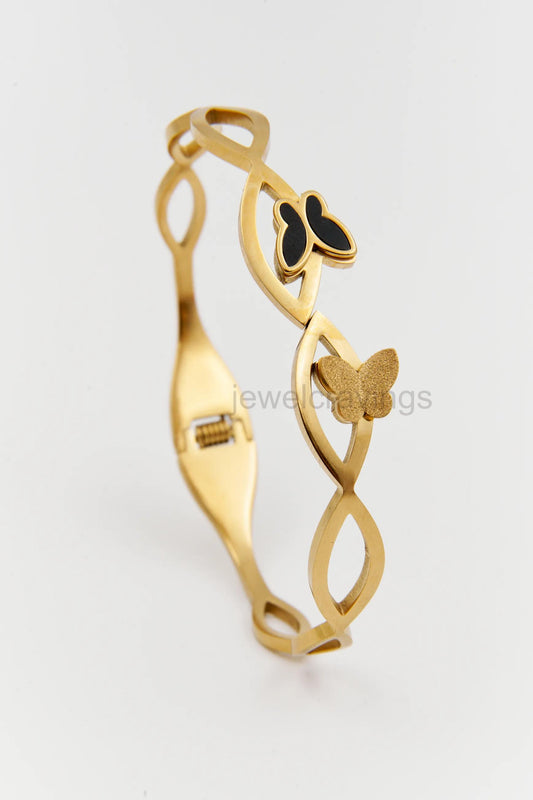 Eternal Flutter – 18K Gold Plated Open Kada with Golden & Black Butterflies