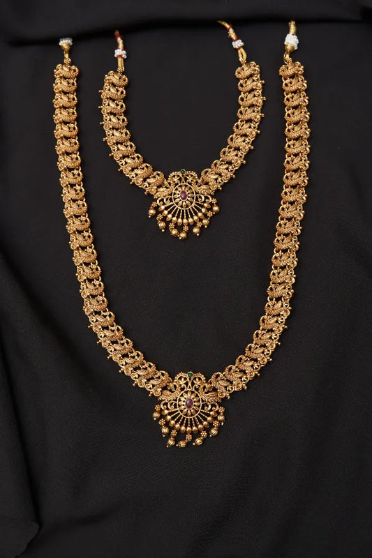 Oval Red Stone Peacock Traditional Haaram Combo Set