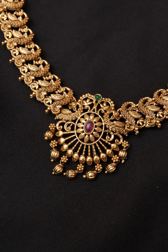 Oval Red Stone Peacock Traditional Haaram Combo Set