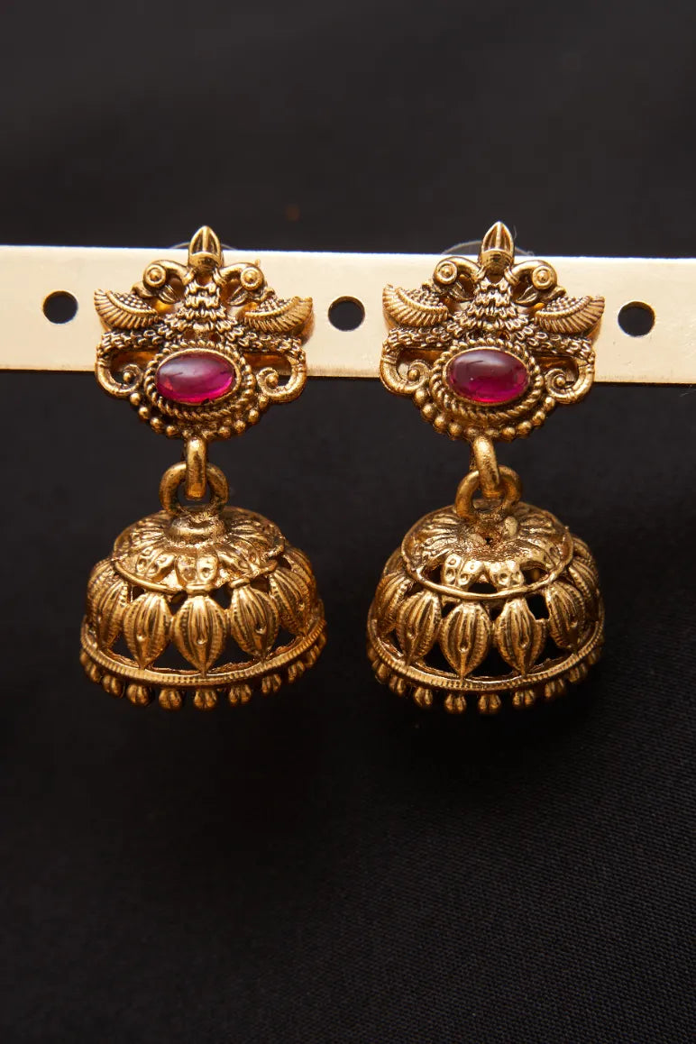 Oval Red Stone Peacock Traditional Haaram Combo Set