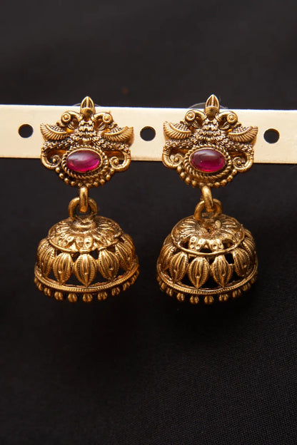 Oval Red Stone Peacock Traditional Haaram Combo Set