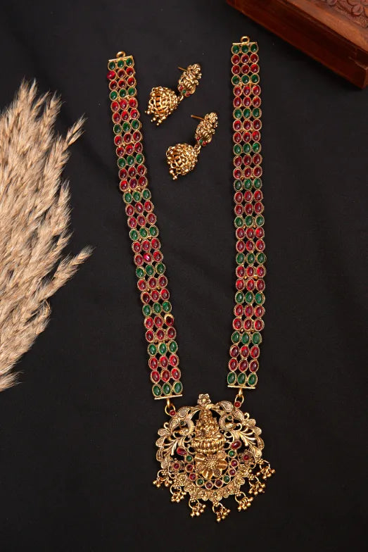 Antique Lakshmi Peacock Haram set with Golden Beads