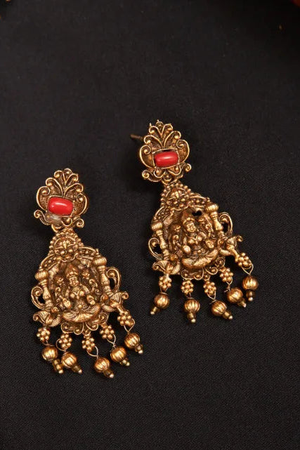 Antique Lakshmi Coral Red Earrings