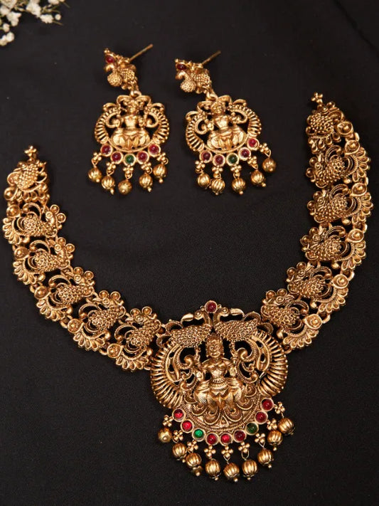 Lakshmi Peacock Antique Necklace With Jumkas